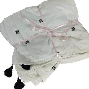 LUXE CREAM & BLACK EMBROIDERED & TASSLED ELEGANT DUVET COVER, 100% COTTON! SZ KG